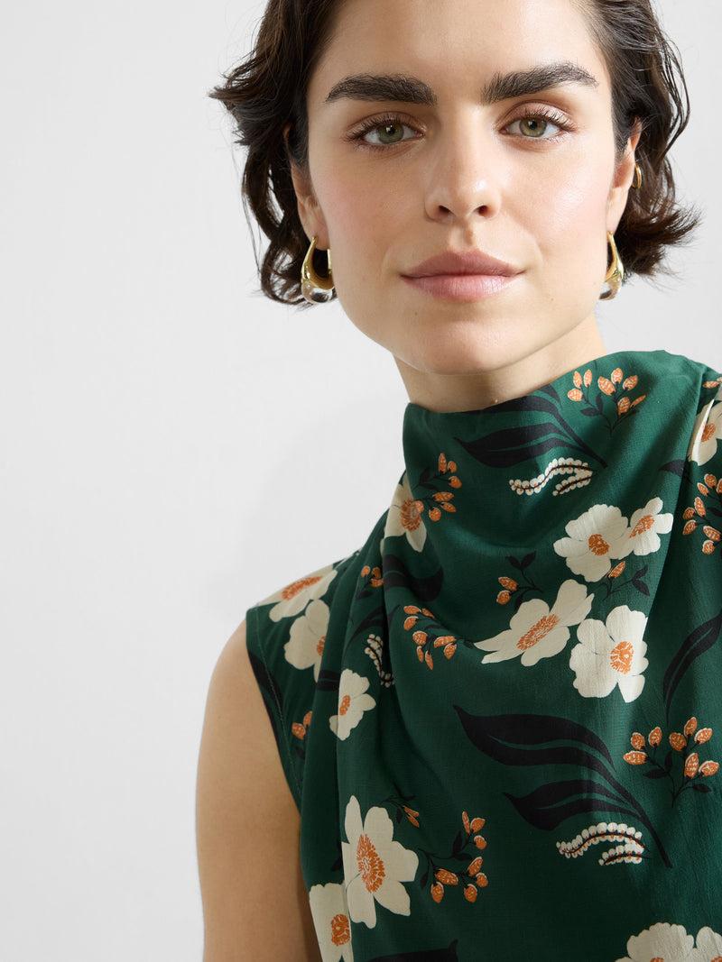 French Connection Rhian Eco Draped Sleeveless Top Jade Green Multi