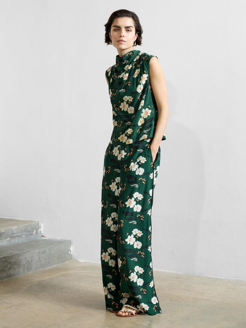 French Connection Rhian Eco Draped Sleeveless Top Jade Green Multi