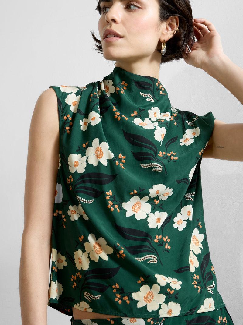 French Connection Rhian Eco Draped Sleeveless Top Jade Green Multi