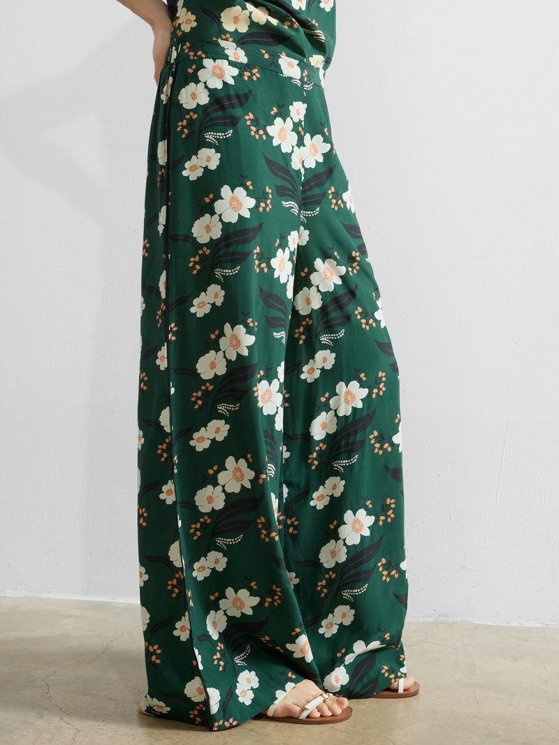 French Connection Rhian Eco Printed Wide Leg Trousers Jade Green Multi