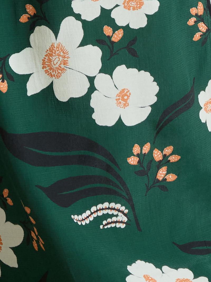 French Connection Rhian Eco Printed Wide Leg Trousers Jade Green Multi