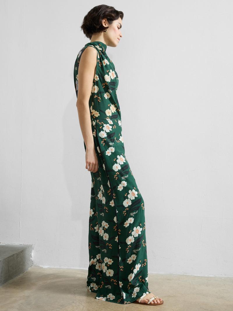 French Connection Rhian Eco Printed Wide Leg Trousers Jade Green Multi