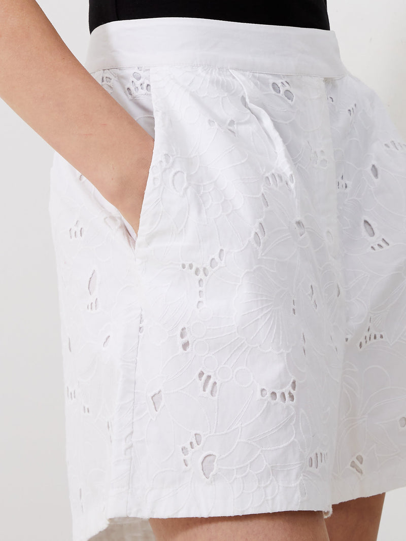 French Connection Rhodes Cotton Embroidered Shorts Linen White