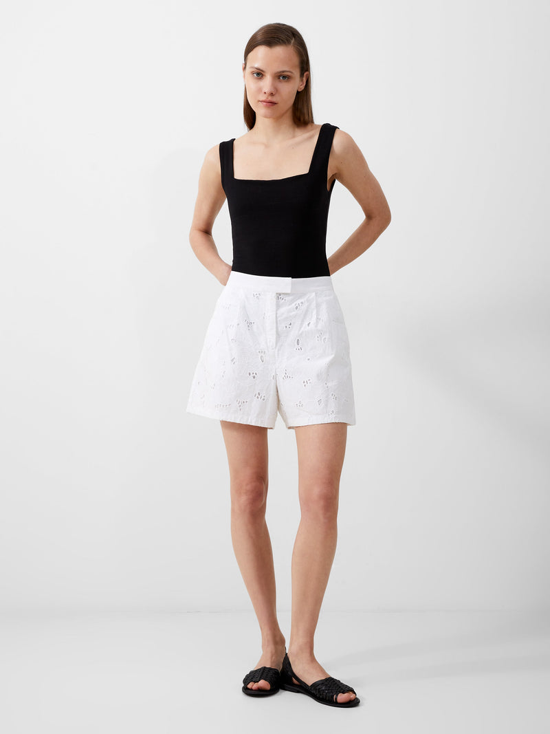 French Connection Rhodes Cotton Embroidered Shorts Linen White