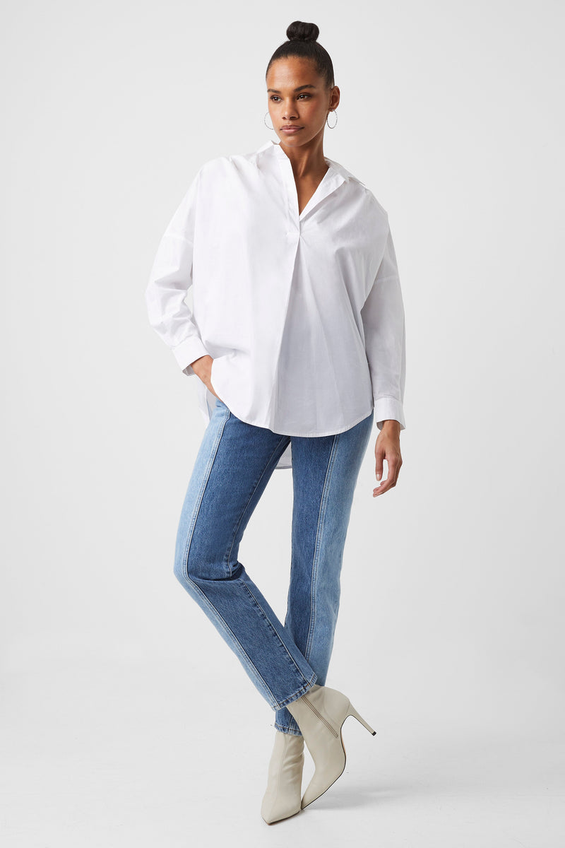 French Connection Rhodes Poplin Popover Shirt Linen White