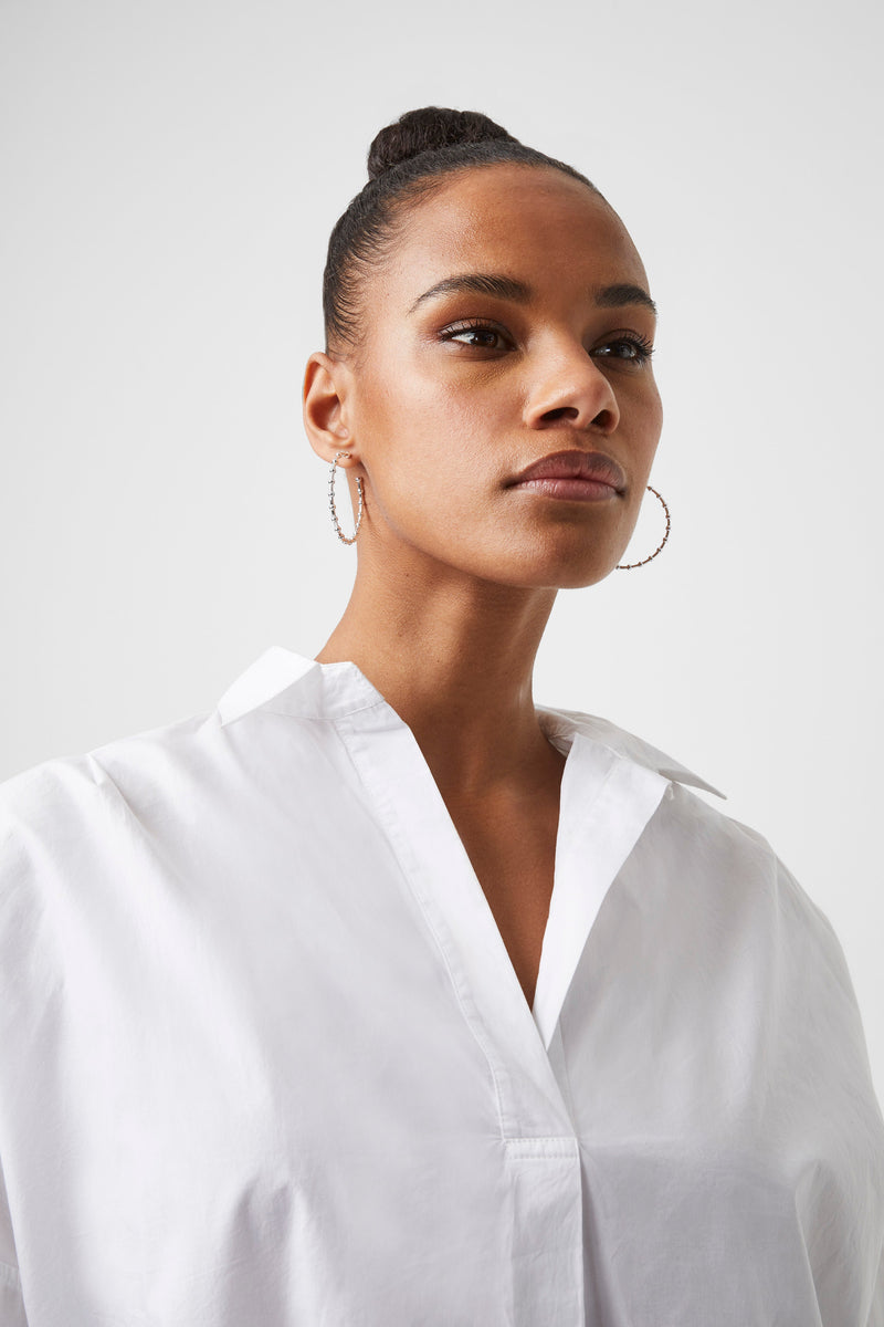 French Connection Rhodes Poplin Popover Shirt Linen White