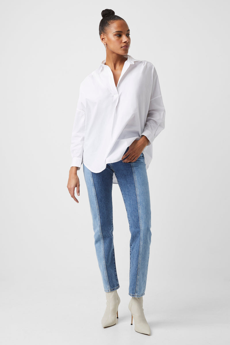 French Connection Rhodes Poplin Popover Shirt Linen White