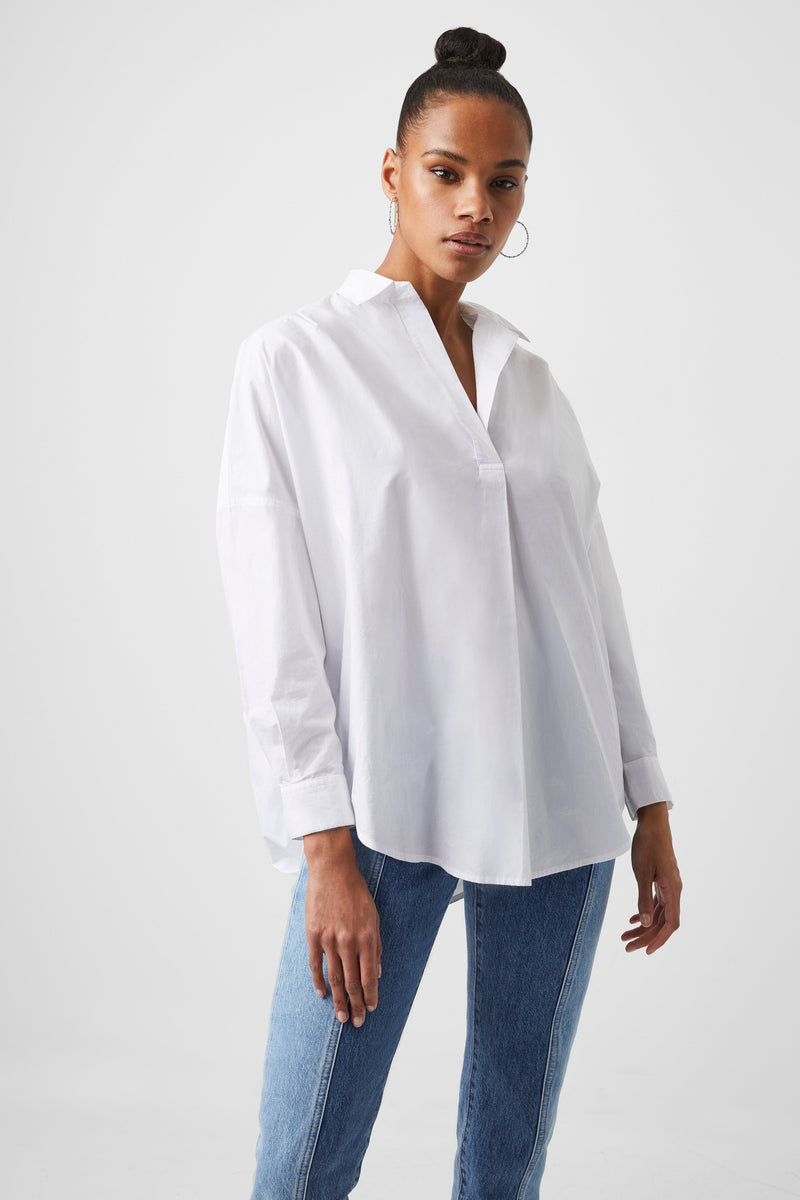 french connection Rhodes Poplin Popover Shirt Linen White