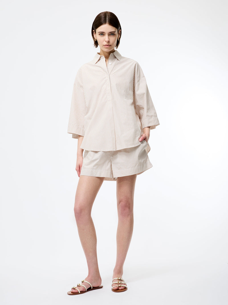 French Connection Rhodes Poplin Stripe Popover Shirt Incense/Porcelain Cr