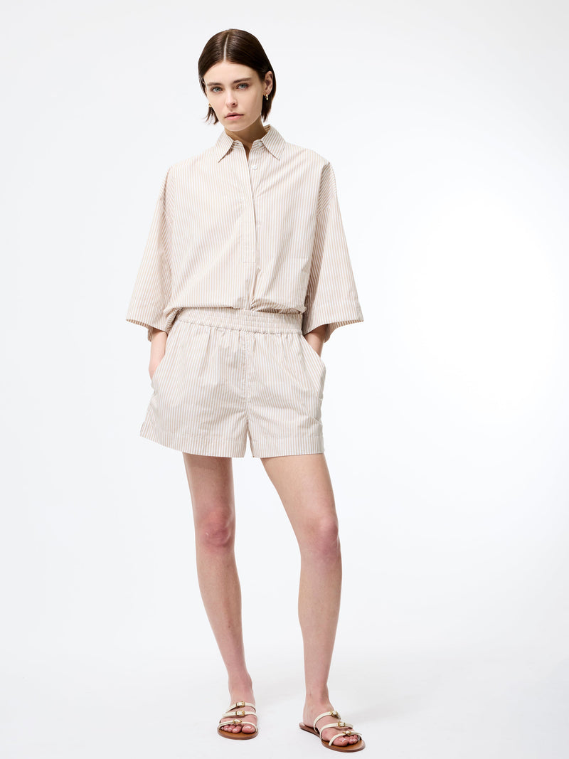 french connection Rhodes Poplin Stripe Pull-On Shorts Incense/Porcelain Cr