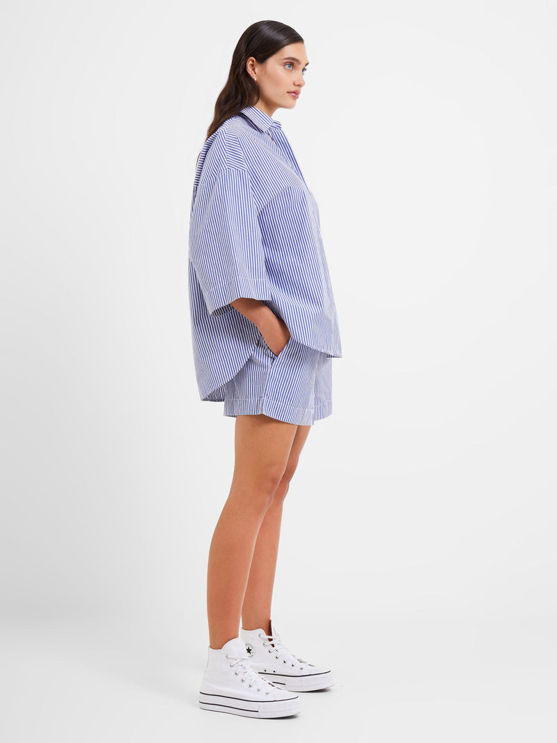 French Connection Rhodes Poplin Stripe Pull-On Shorts Linen White/Marine