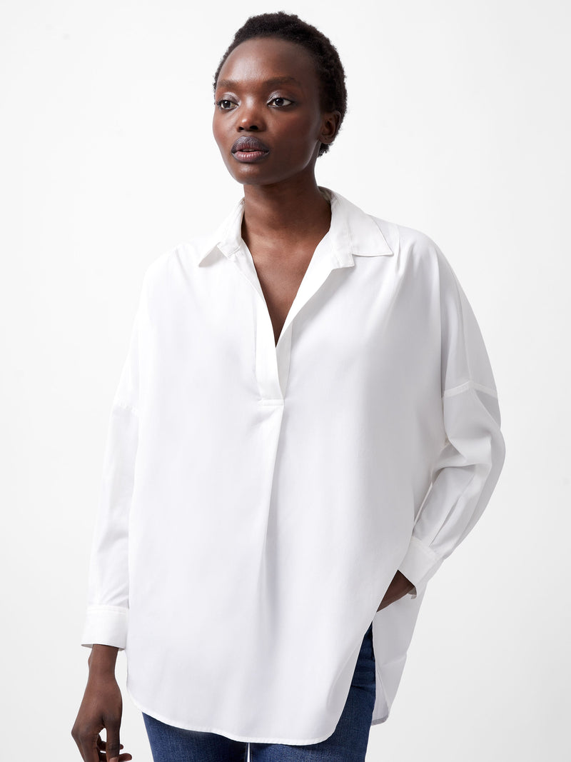 french connection Rhodes Recycled Crepe Popover Shirt Winter White