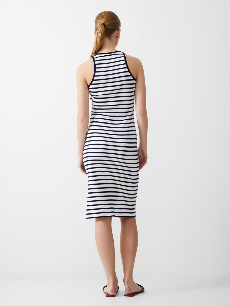 French Connection Ribbed Racer Stripe Dress Dk Navy/White