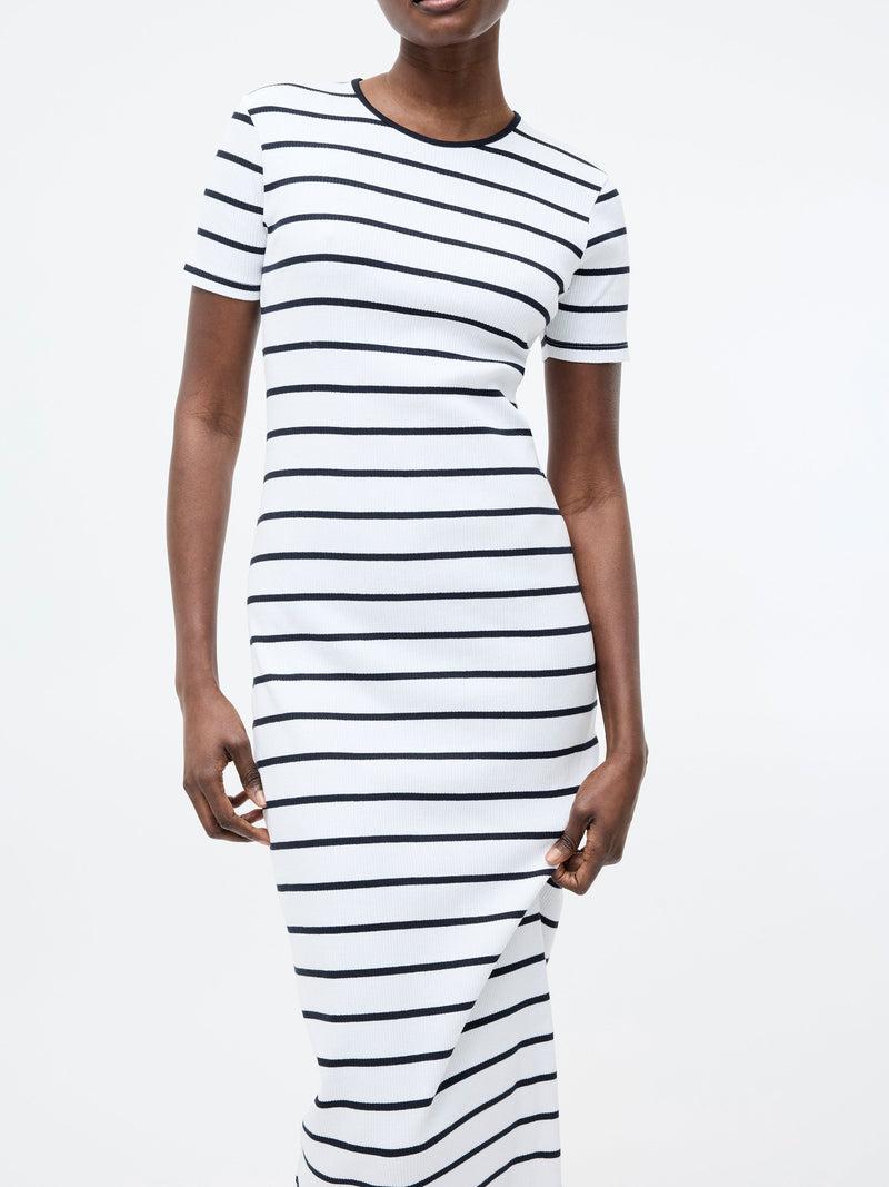 French Connection Ribbed Striped Midi Dress Midnight