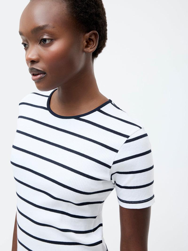 French Connection Ribbed Striped Midi Dress Midnight