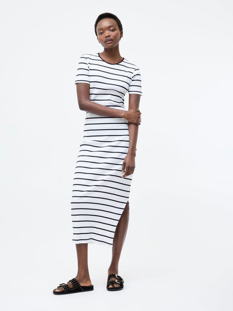 french connection Ribbed Striped Midi Dress Midnight