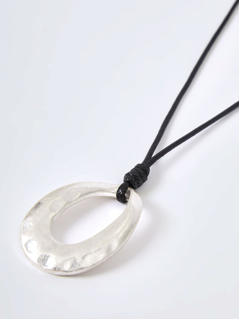 French Connection Rope Drop Pendant Necklace Silver/Black