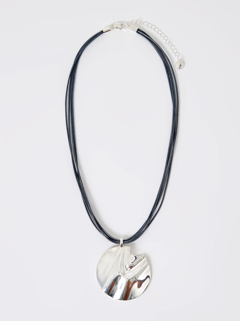 french connection Rope Hammered Disc Pendant Necklace Silver