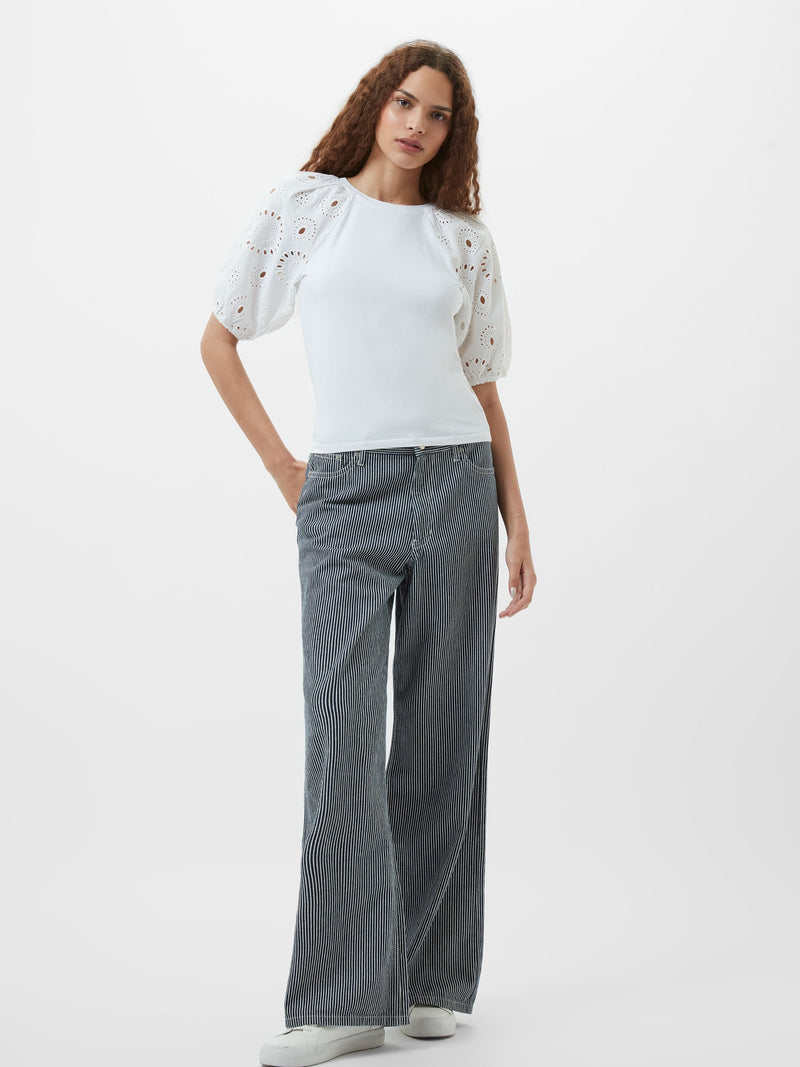 French Connection Rosana Anglaise Puff Sleeve Top Linen White