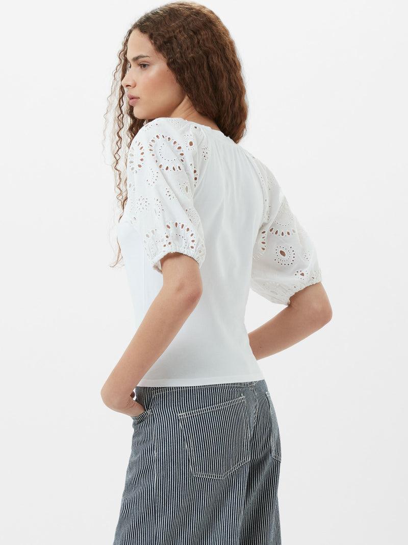 French Connection Rosana Anglaise Puff Sleeve Top Linen White