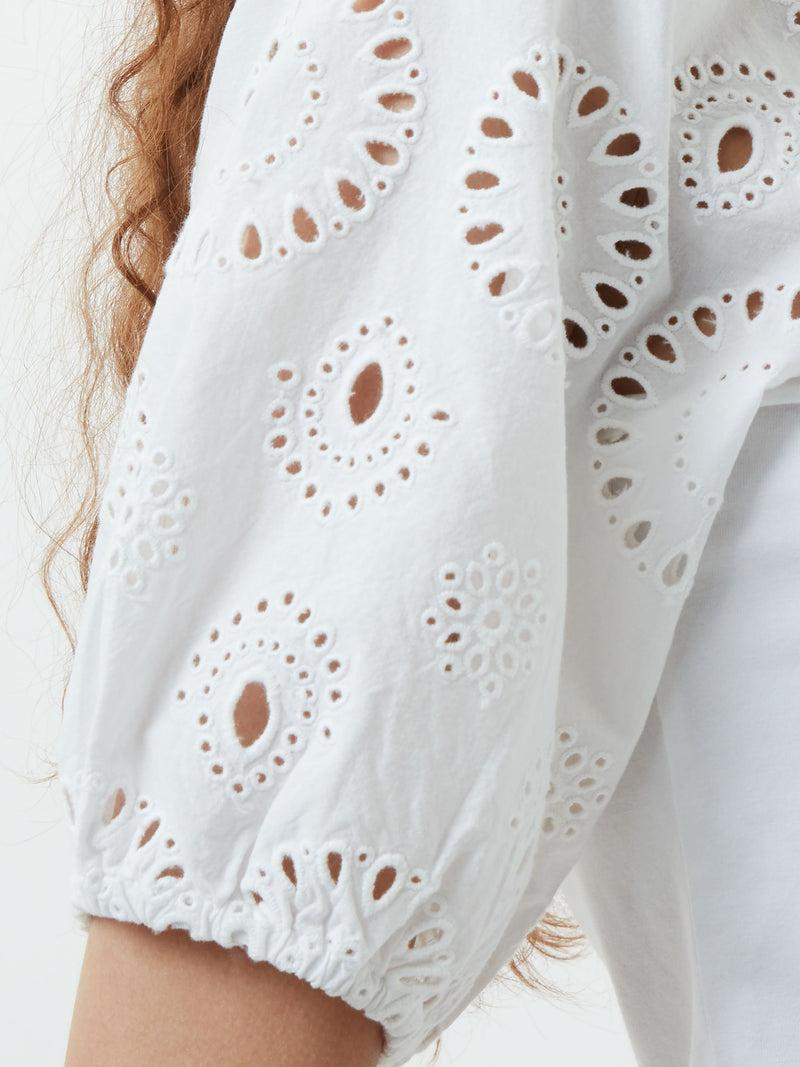 French Connection Rosana Anglaise Puff Sleeve Top Linen White