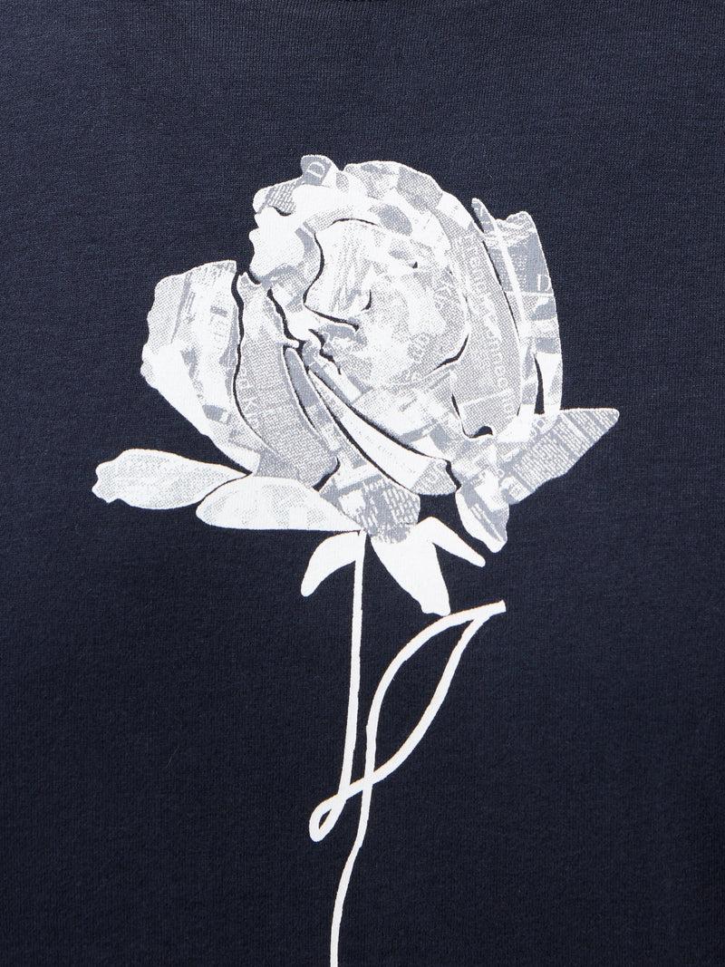 French Connection Rose Print Graphic T-Shirt Navy White