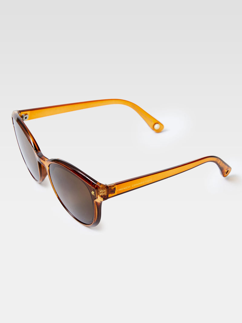 French Connection Round Recessed Sunglasses Crystal Brown