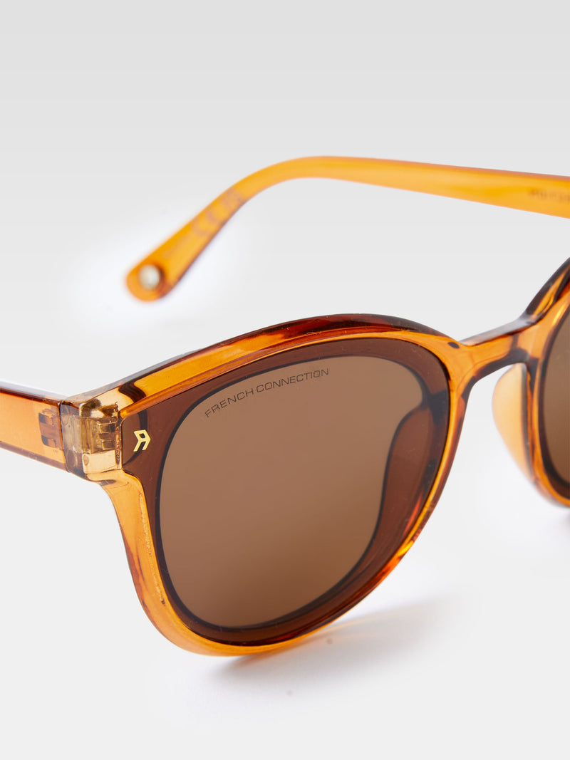 French Connection Round Recessed Sunglasses Crystal Brown