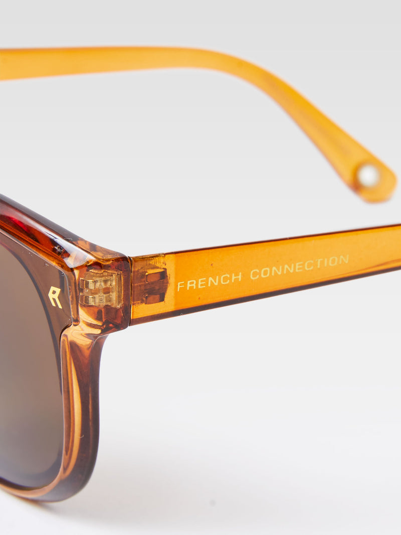 French Connection Round Recessed Sunglasses Crystal Brown