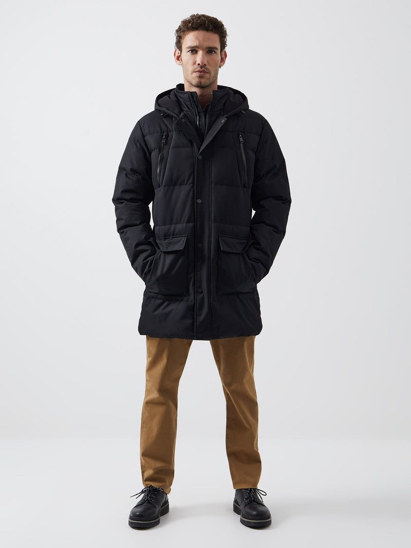 French Connection Row Layered Puffer Parka Coat Black