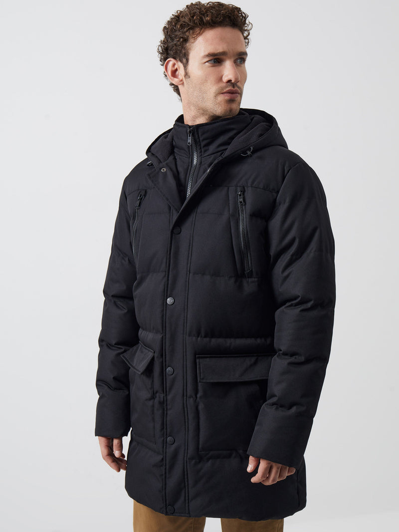 French Connection Row Layered Puffer Parka Coat Black