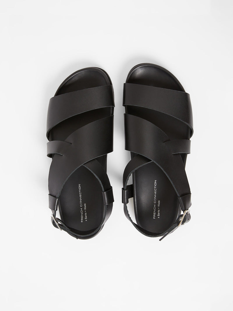 French Connection S+W X Branca Asymmetric Footbed Sandals Black