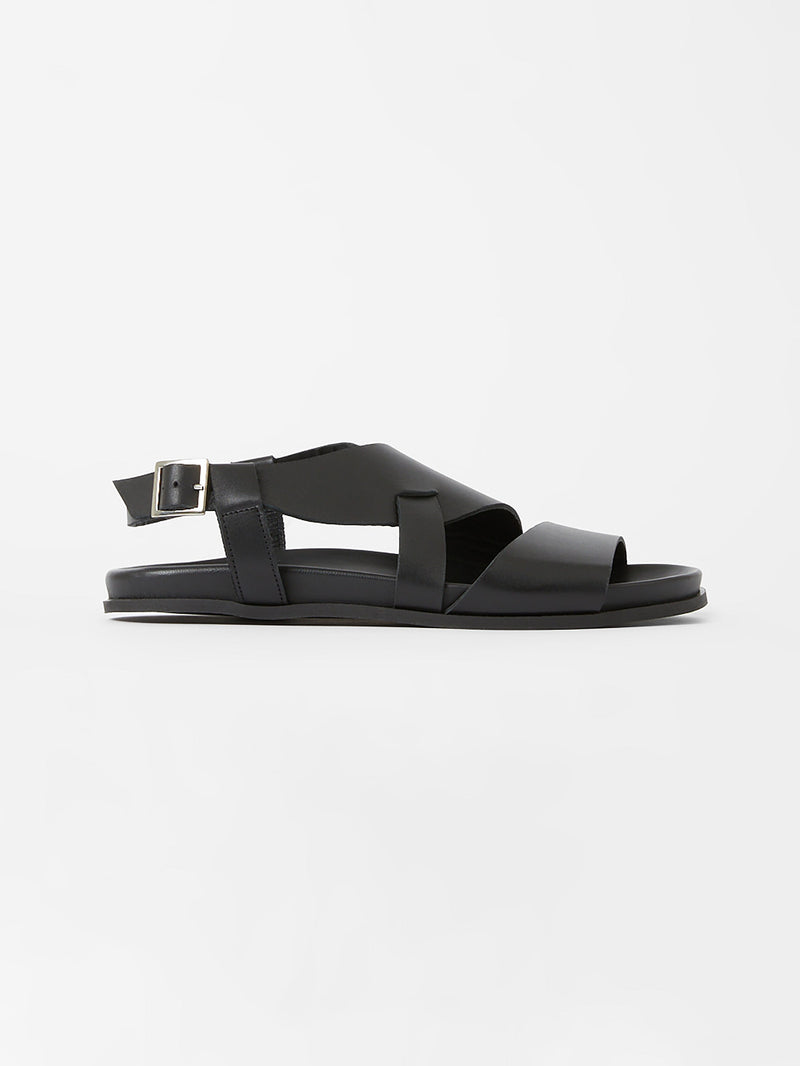 french connection S+W x Branca Asymmetric Footbed Sandals Black