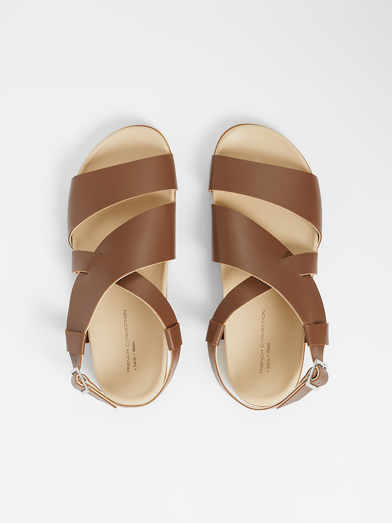French Connection S+W X Branca Asymmetric Footbed Sandals Brown