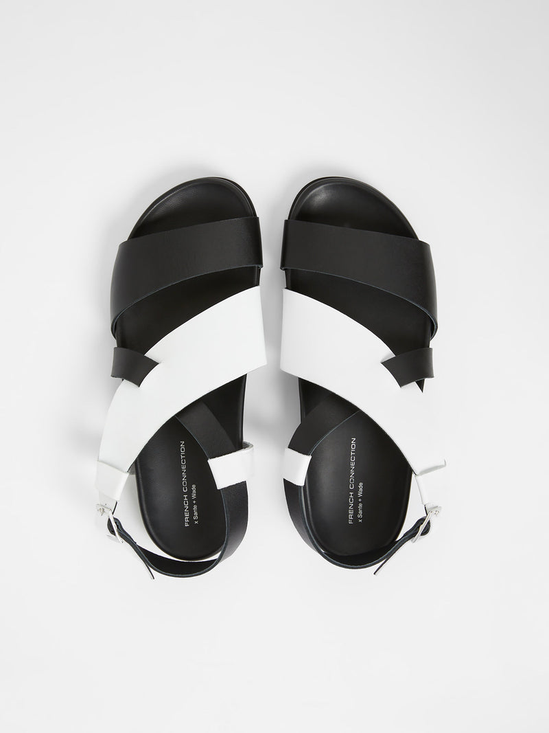 French Connection S+W X Branca Asymmetric Footbed Sandals Monochrome