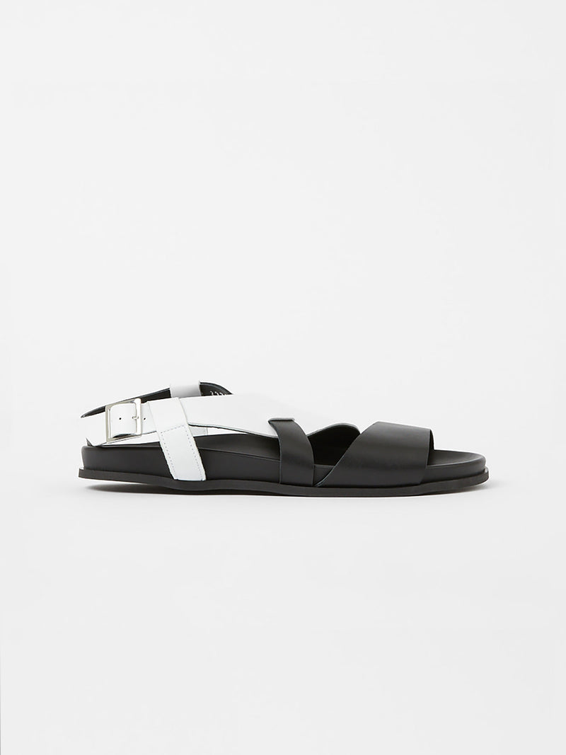french connection S+W x Branca Asymmetric Footbed Sandals Monochrome