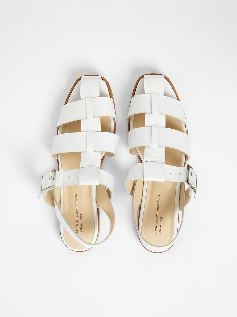 French Connection S+W X Luisa Fisherman Caged Sandals White