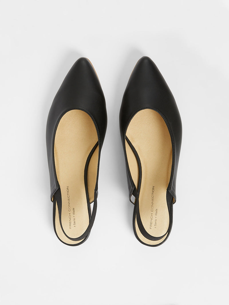 French Connection S+W X Meriola Pointed Toe Slingback Ballerina Pumps Black