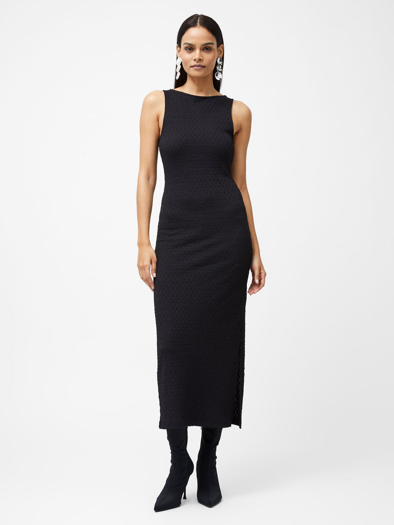 french connection Sadie Textured Boat Neck Dress Blackout