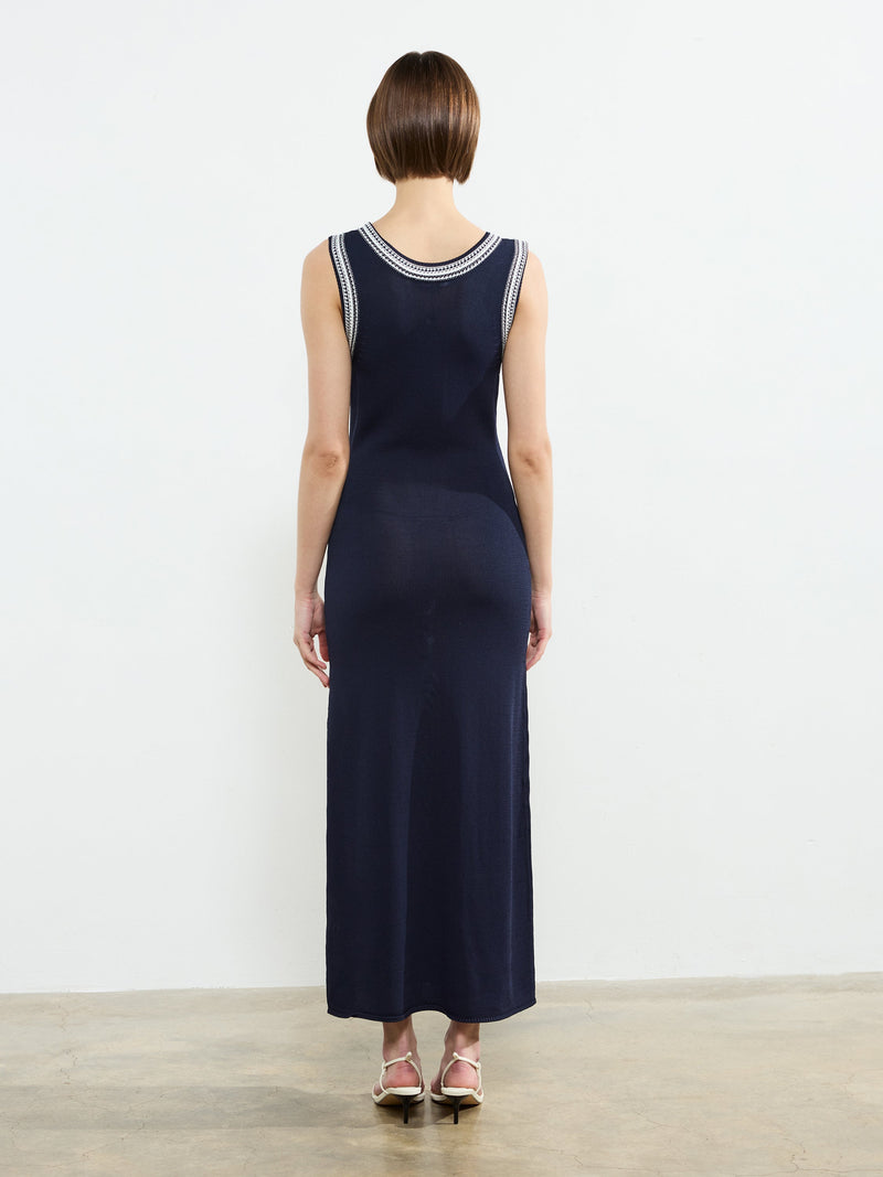 French Connection Sage Knitted Trim Dress Navy/Summer White