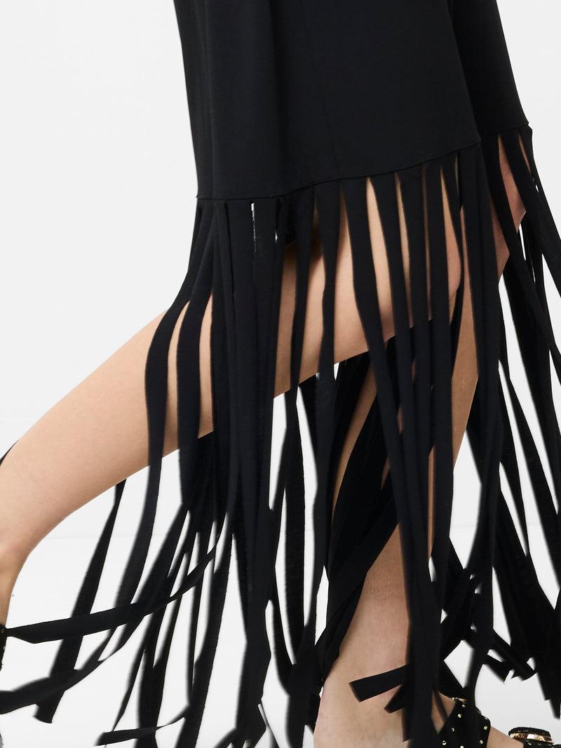 French Connection Samira Fringe Jersey Maxi Dress Black