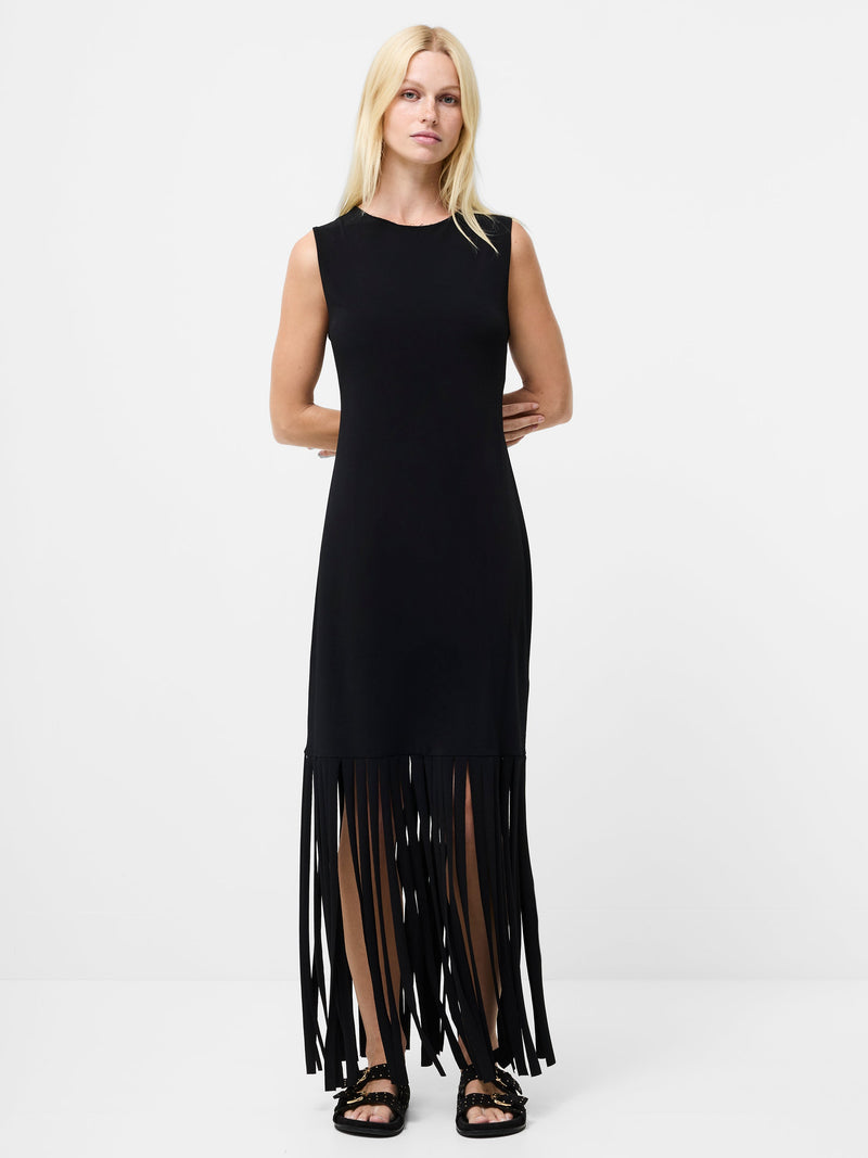 French Connection Samira Fringe Jersey Maxi Dress Black