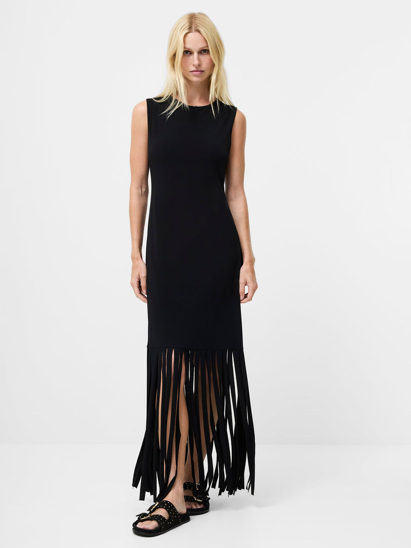 French Connection Samira Fringe Jersey Maxi Dress Black