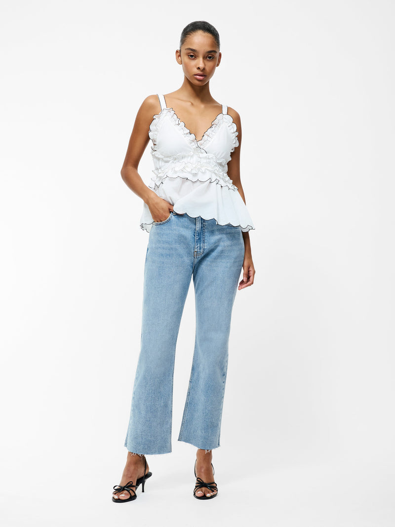 French Connection Sandra Cotton Voile Top Linen White/Black