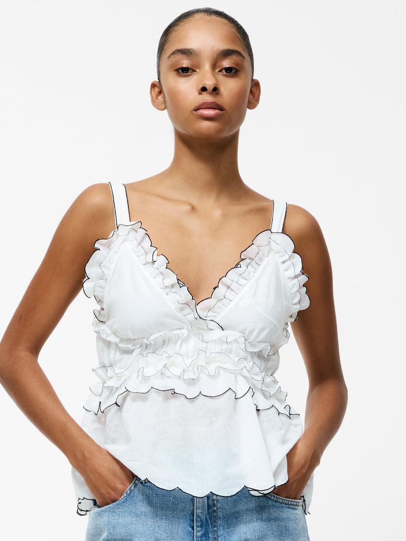 french connection Sandra Cotton Voile Top Linen White/Black