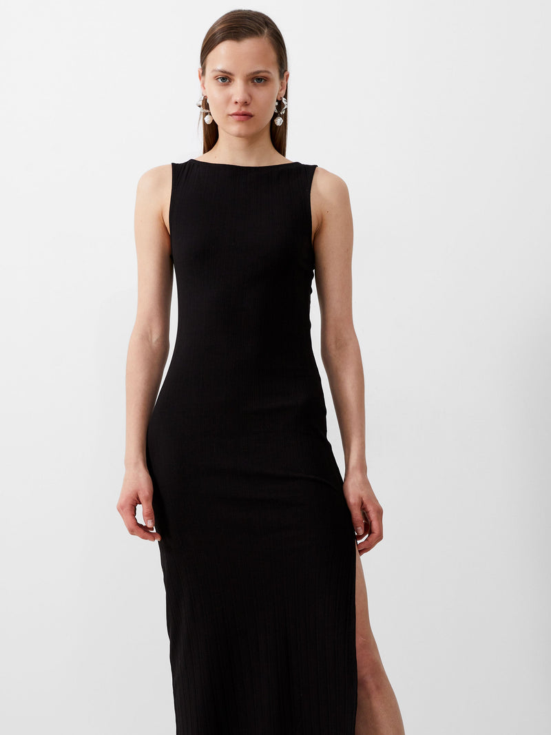 French Connection Sasia Boat Neckline Rib Dress Blackout