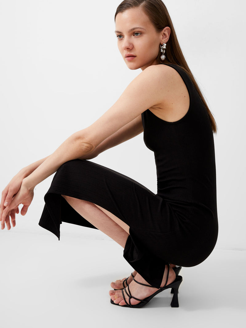 French Connection Sasia Boat Neckline Rib Dress Blackout