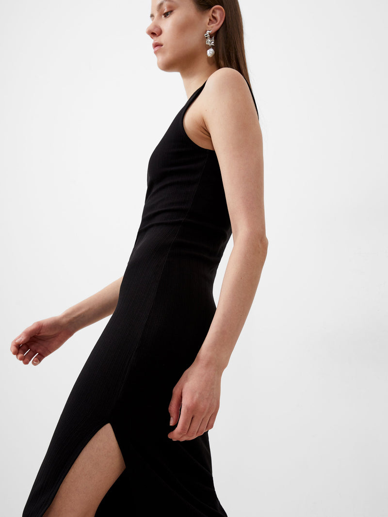 French Connection Sasia Boat Neckline Rib Dress Blackout