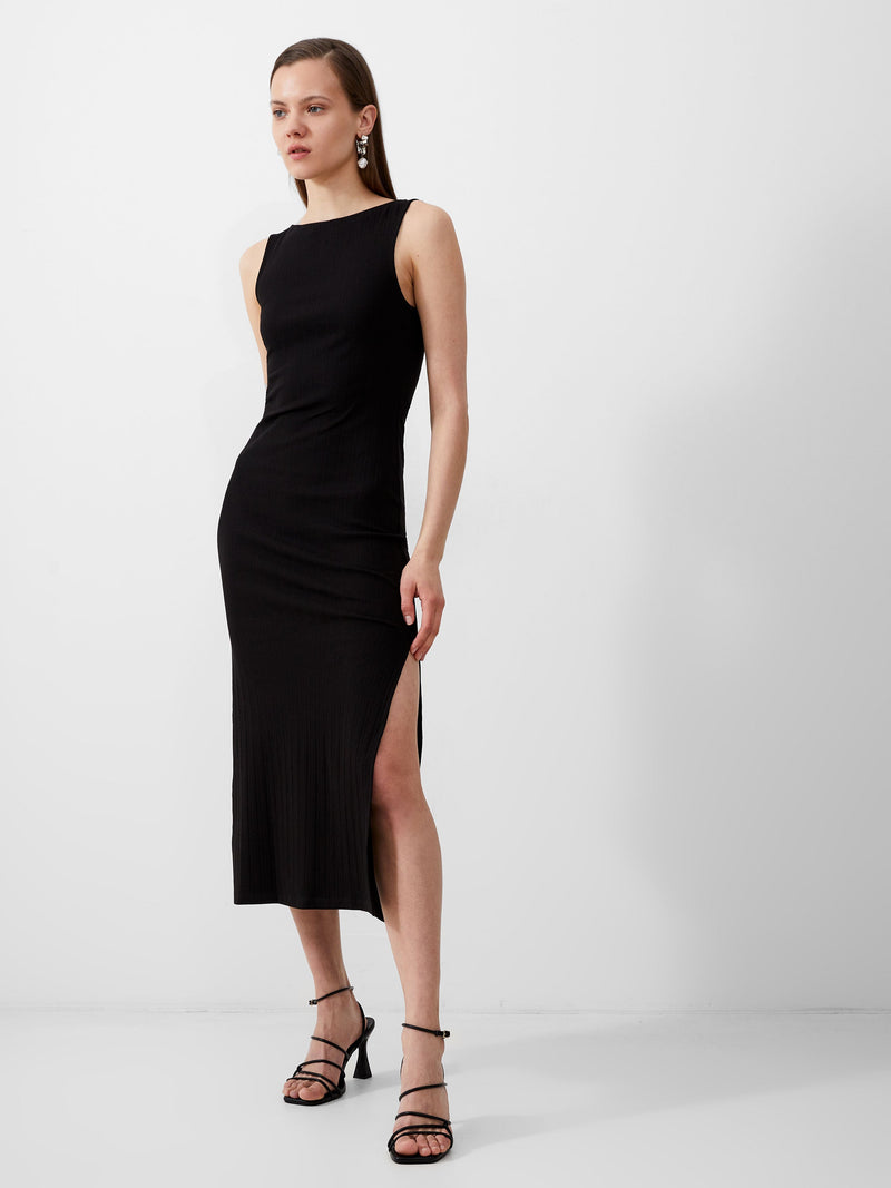 french connection Sasia Boat Neckline Rib Dress Blackout