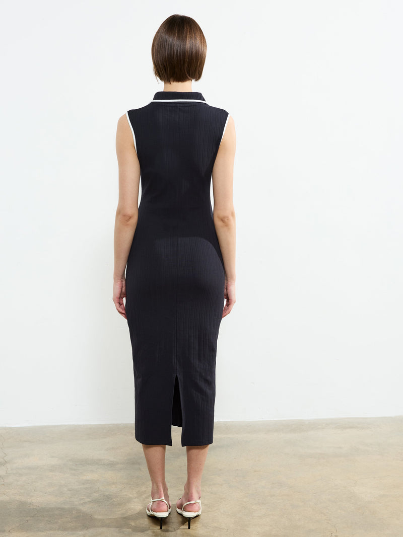 French Connection Sasia Rib Binding Collared Midi Dress Navy/White
